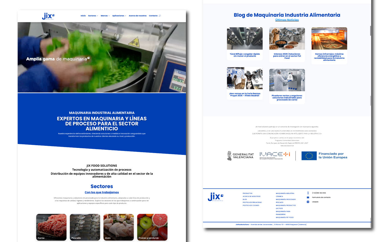 Rediseño web del catálogo de maquinaria alimentaria de JIX Food Solutions